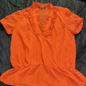 Orange Ruffle V-Neck Peplum Blouse - Women
